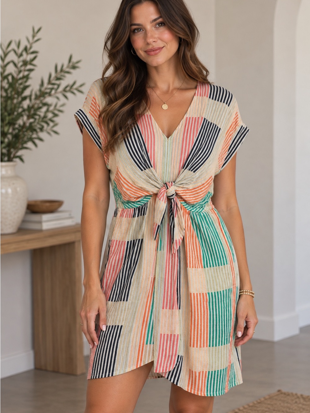 LOFT Lou & Grey Size Small Striped Tie Front Dress Multicolor